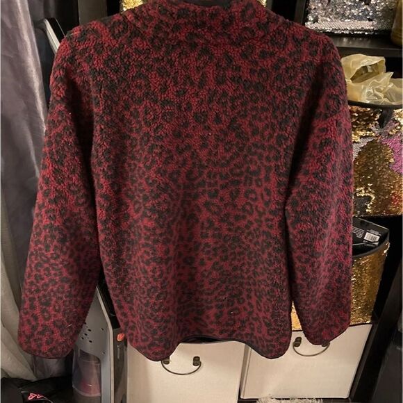 VS PINK teddy leopard zip up reversible jacket neon /animal print LARGE - Picture 6 of 9